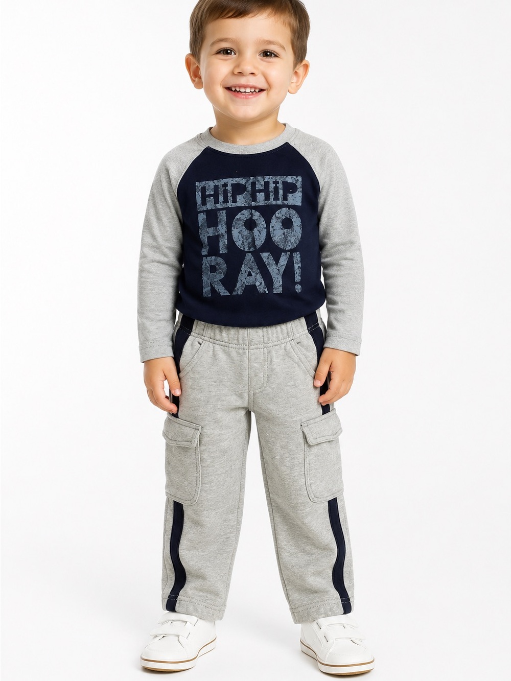 Toddler Navy & Light Gray 'HIP HIP HOO RAY!' Sweatshirt Set - 0006